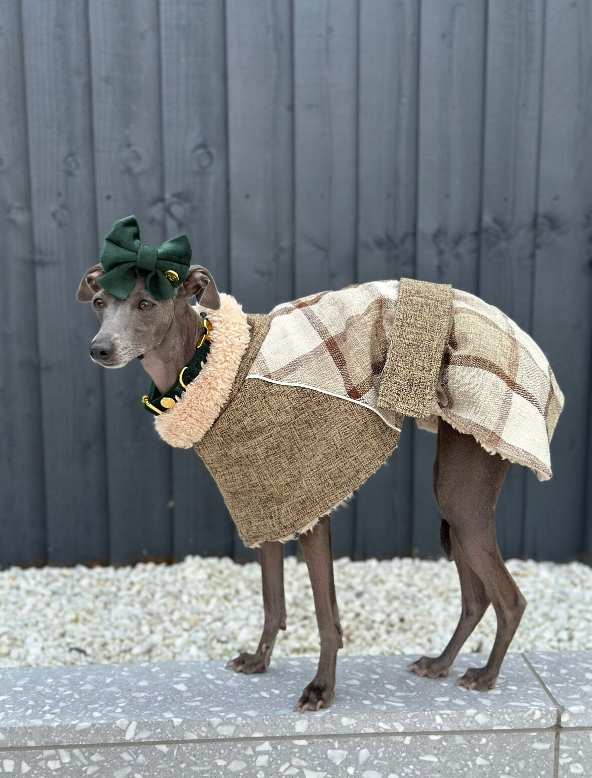 Khaki Tweed Fleece Coat Italian Greyhound Jacket - Main Image